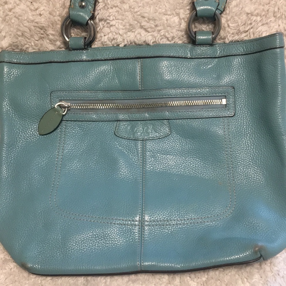 RARE Teal "Penelope" Pebbled Leather Tote - Picture 7 of 14